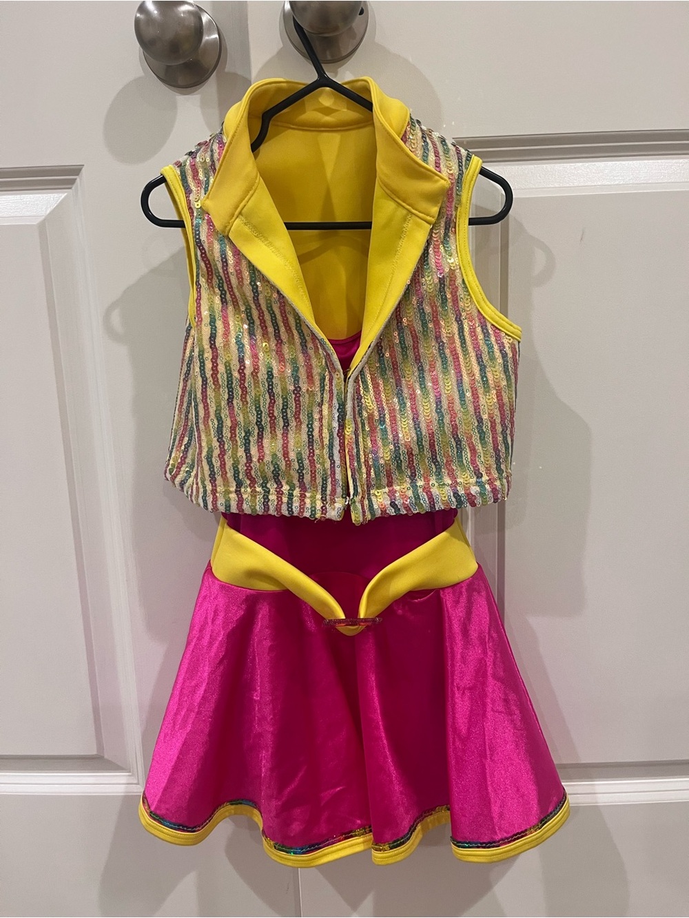 Weissman Bright Yellow Sequin Vest with Hot Pink Skirt Costume